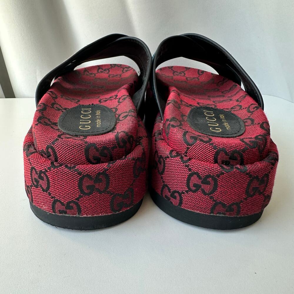 Gucci (EUR 41/US 10) GG Monogram Platform Slide Sandals - Red Logo Designer - Picture 7 of 11